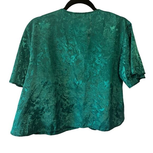 Victoria’s Secret Gold Label Vintage Green Satin Cropped Pajamaa Style Top - Picture 2 of 7
